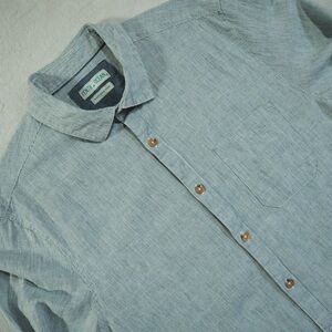 Tenth+Ocean Sz M Light Blue Washable Linen Cotton Blend Striped Casual Men Shirt